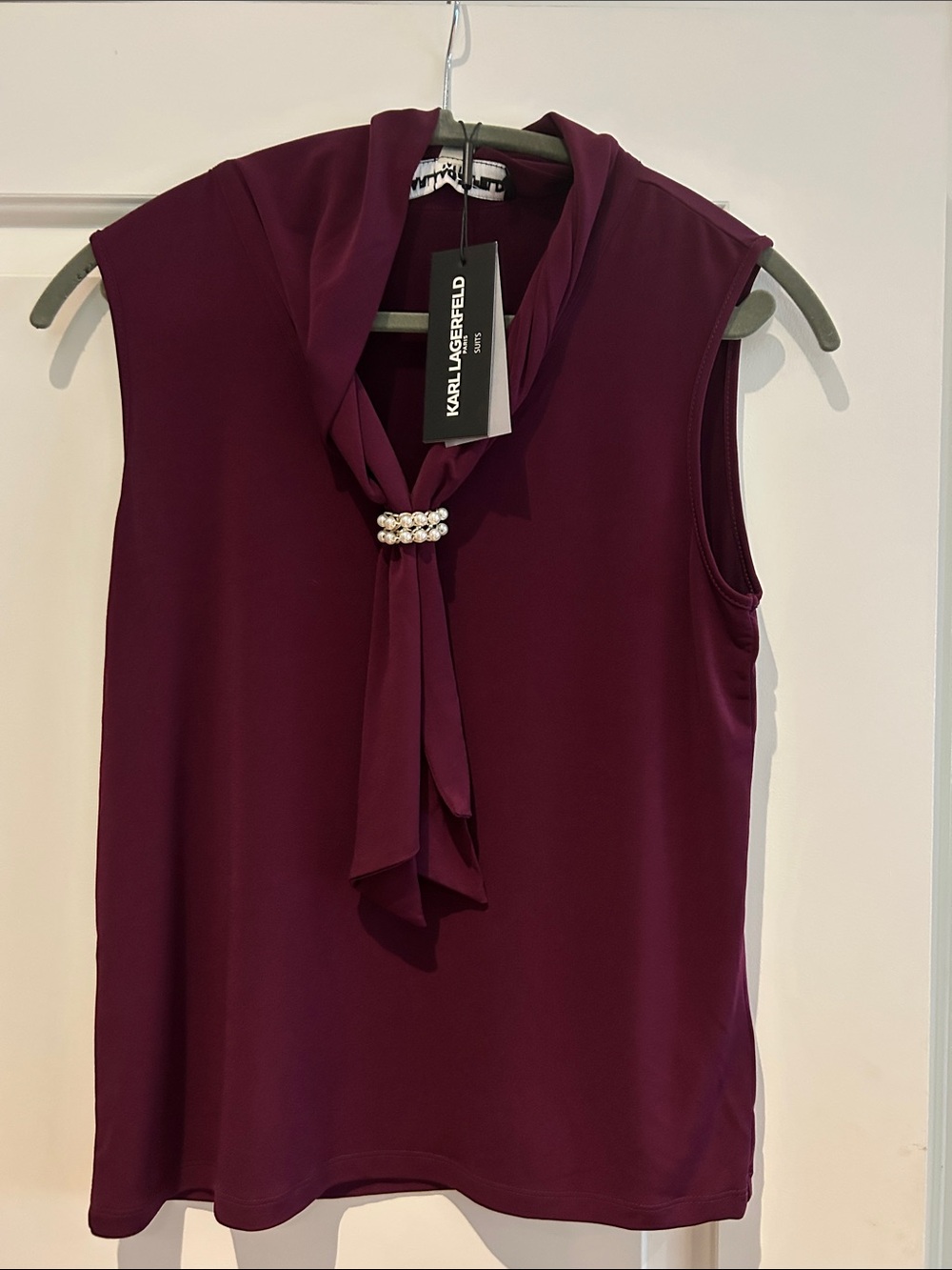 NWT Karl Lagerfeld Sleeveless Tie-Neck Camisole in Plum